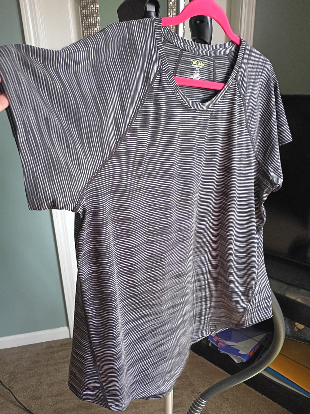 TEK GEAR Women’s Short Sleeve Striped Active Top - Black/White - Picture 5 of 7